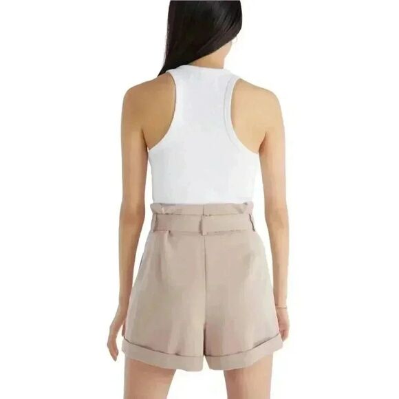 Just Fab Women's Taupe Poly/Rayon/Spandex Lightweight Paperbag Shorts w Pockets - Picture 3 of 12